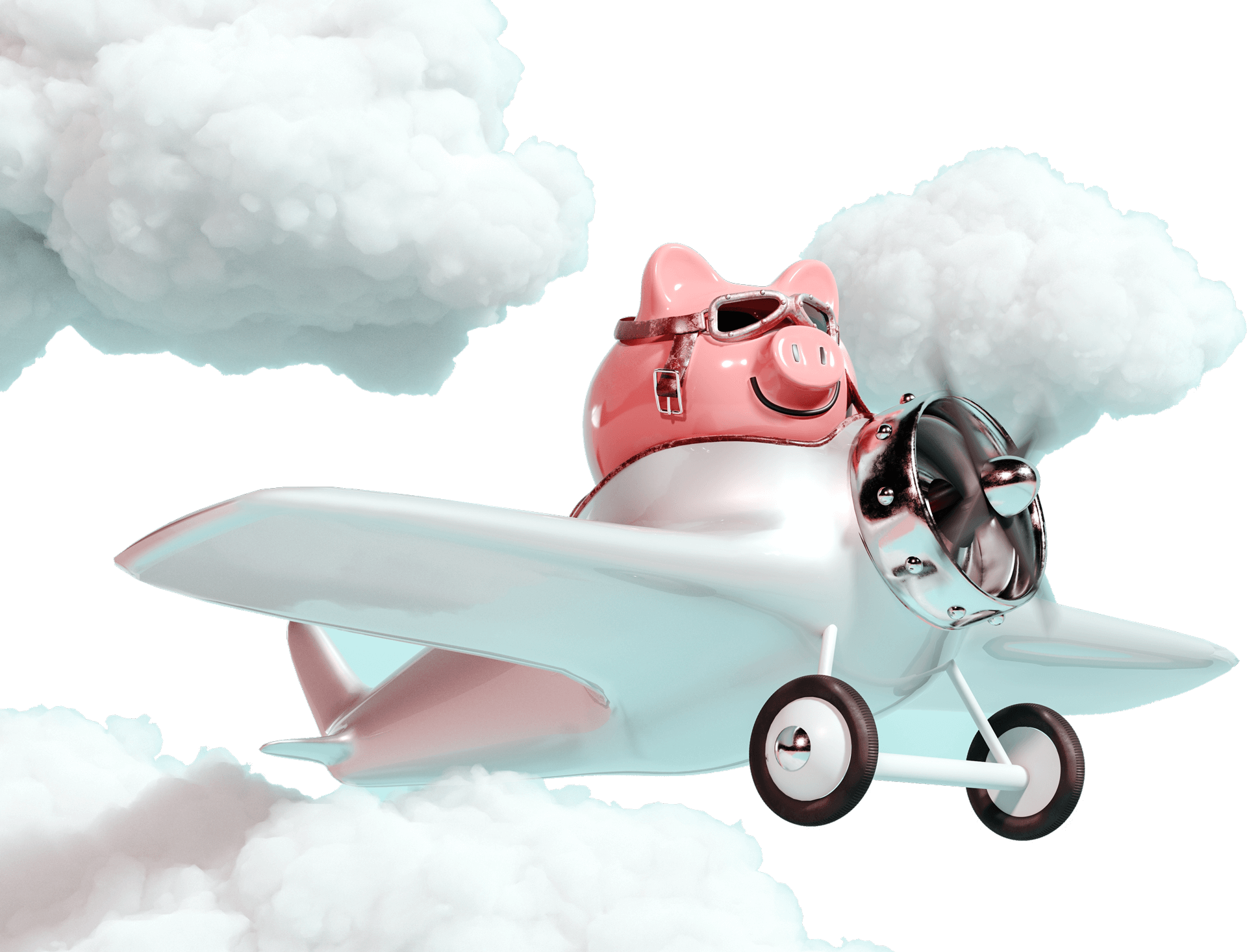 Tirelire cochon qui vole dans un petit avion